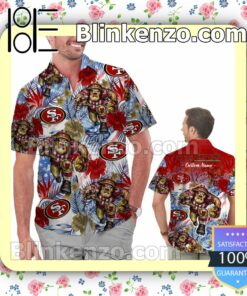 Personalized San Francisco 49ers Tropical Floral America Flag P49ersonalized Aloha Mens Shirt, Swim Trunk
