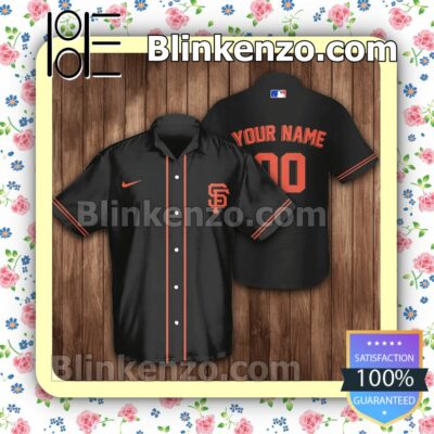 Personalized San Francisco Giants Baseball Black Logo Branded Summer Hawaiian Shirt, Mens Shorts