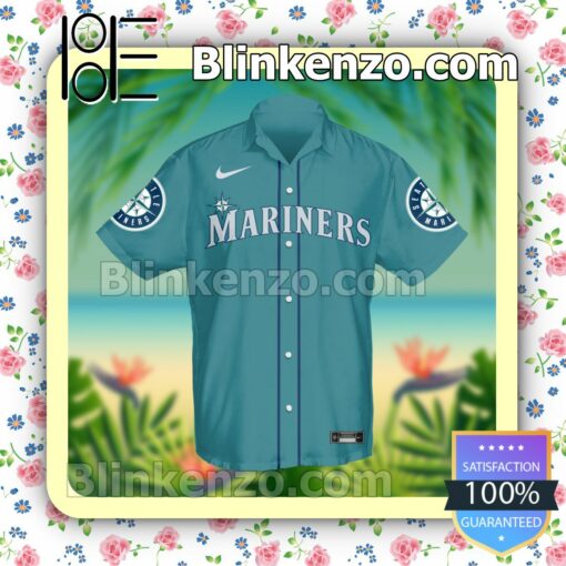 Personalized Seattle Mariners With Team Logo Dark Turquoise Summer Hawaiian Shirt, Mens Shorts a