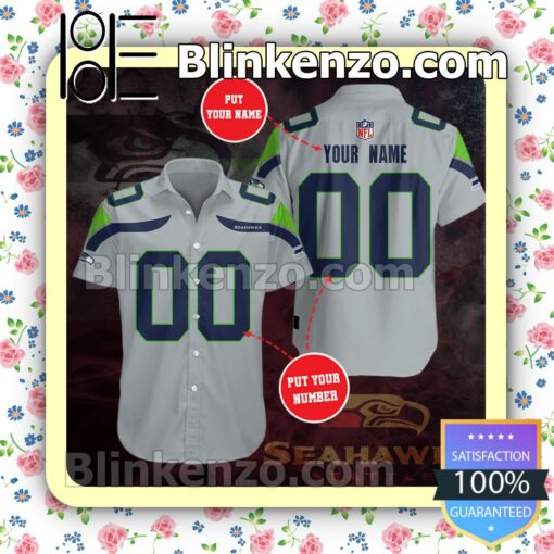 Personalized Seattle Seahawks Football Team Grey Summer Hawaiian Shirt, Mens Shorts