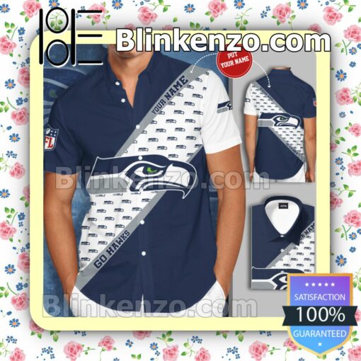 Personalized Seattle Seahawks Go Hawks Cobalt White Summer Hawaiian Shirt, Mens Shorts