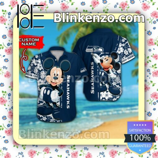 Personalized Seattle Seahawks & Mickey Mouse Mens Shirt, Swim Trunk