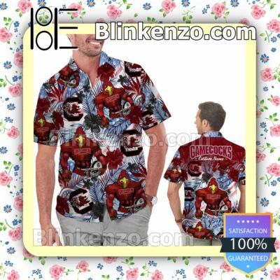 Personalized South Carolina Gamecocks Tropical Floral America Flag For NCAA Football Lovers Mens Shirt, Swim Trunk