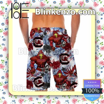 Personalized South Carolina Gamecocks Tropical Floral America Flag For NCAA Football Lovers Mens Shirt, Swim Trunk a