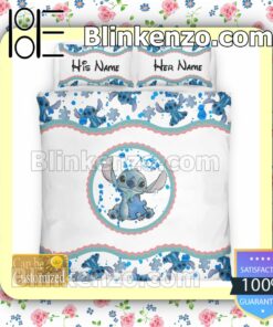 Personalized Stitch Autism Awareness Blue White Queen King Quilt Blanket Set