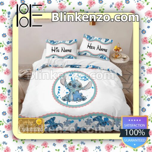 Personalized Stitch Autism Awareness Blue White Queen King Quilt Blanket Set b