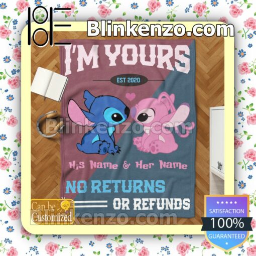 Personalized Stitch Couple I'm Yours No Returns Or Refunds Customized Handmade Blankets c