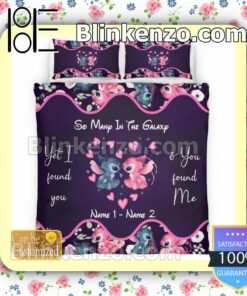 Personalized Stitch Couple So Many In The Galaxy Yet I Found You And You Found Me Purple Queen King Quilt Blanket Set