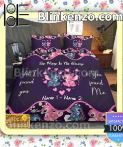 Personalized Stitch Couple So Many In The Galaxy Yet I Found You And You Found Me Purple Queen King Quilt Blanket Set a