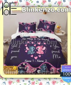 Personalized Stitch Couple So Many In The Galaxy Yet I Found You And You Found Me Purple Queen King Quilt Blanket Set b