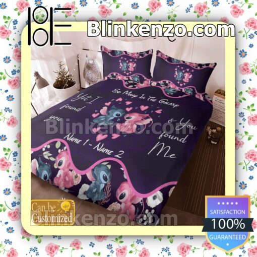 Personalized Stitch Couple So Many In The Galaxy Yet I Found You And You Found Me Purple Queen King Quilt Blanket Set c