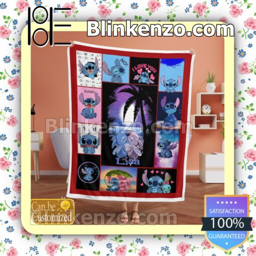 Personalized Stitch Kiss Under The Moon I Love You Customized Handmade Blankets a