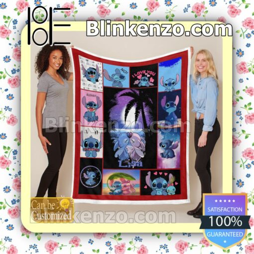 Personalized Stitch Kiss Under The Moon I Love You Customized Handmade Blankets b