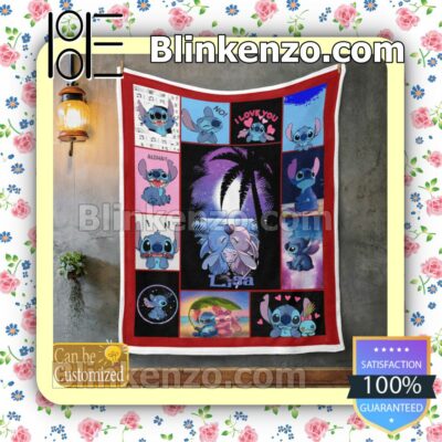 Personalized Stitch Kiss Under The Moon I Love You Customized Handmade Blankets y