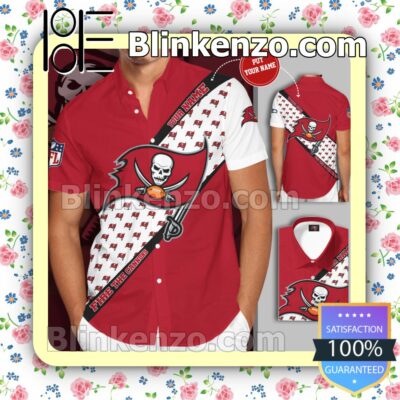Personalized Tampa Bay Buccaneers Big Logo Fire The Canons Red White Summer Hawaiian Shirt, Mens Shorts