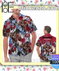 Personalized Tampa Bay Buccaneers Tropical Floral America Flag Aloha Mens Shirt, Swim Trunk