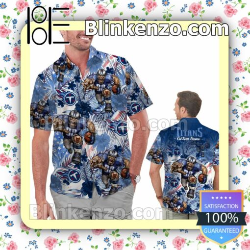 Personalized Tennessee Titans Tropical Floral America Flag Aloha Mens Shirt, Swim Trunk