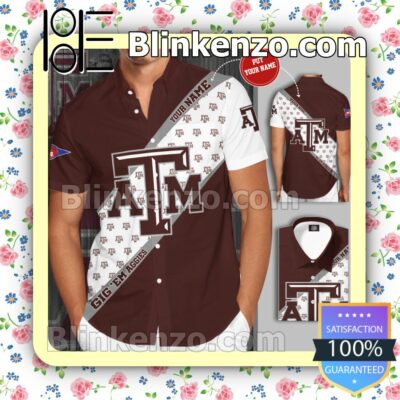 Personalized Texas A&M Aggies Big Logo Gig 'Em Aggies Brown White Summer Hawaiian Shirt, Mens Shorts