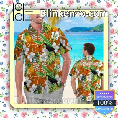 Personalized Texas Longhorns Parrot Floral Tropical Mens Shirt, Swim Trunk