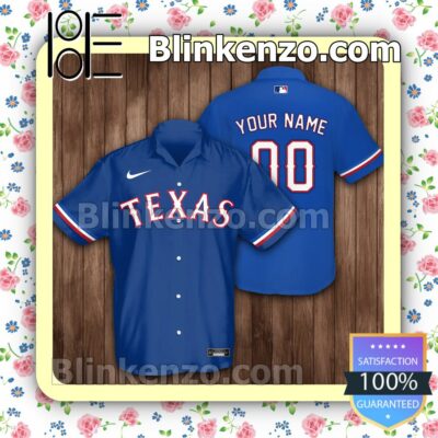 Personalized Texas Rangers Baseball Blue Summer Hawaiian Shirt, Mens Shorts