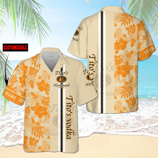 Personalized Tito's Handmade Vodka Beige Summer Hawaiian Shirt, Mens Shorts