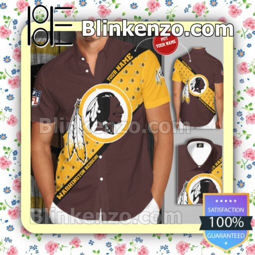 Personalized Washington Redskins Football Team Brown Summer Hawaiian Shirt, Mens Shorts