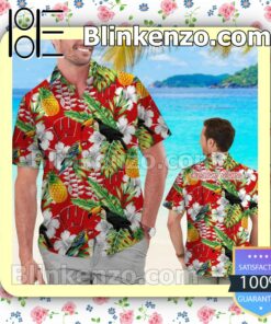 Personalized Wisconsin Badgers Parrot Floral Tropical Mens Shirt, Swim Trunk