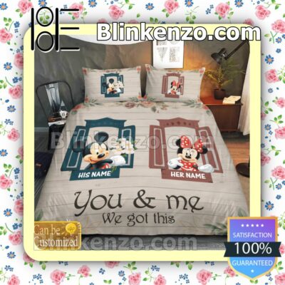 Personalized You And Me We Got This Couple Mickey And Minnie Queen King Quilt Blanket Set a