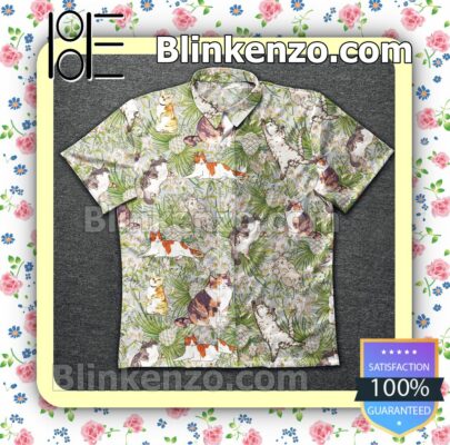 Pet Cat White Nut Pine And Flower Summer Shirt