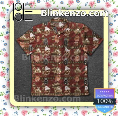 Pet Owl Pattern Red Summer Shirt