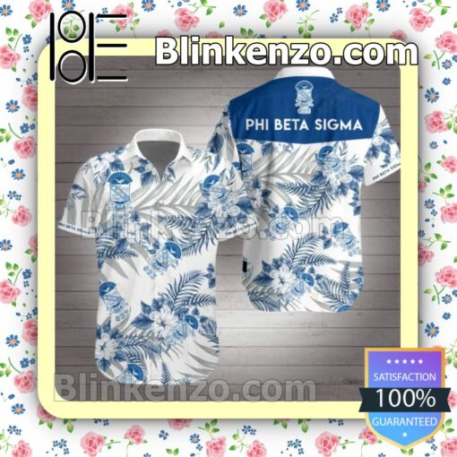 Phi Beta Sigma Blue Tropical Floral White Summer Shirt