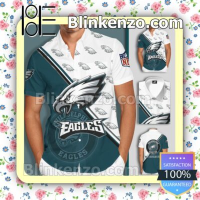 Philadelphia Eagles Logo Teal White Summer Hawaiian Shirt, Mens Shorts