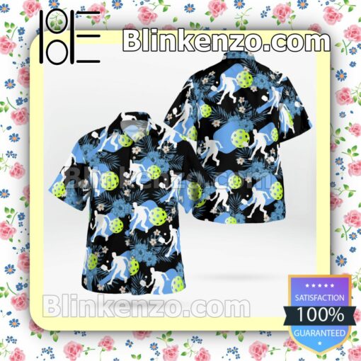 Pickleball Sport Flowery Black Summer Hawaiian Shirt, Mens Shorts a