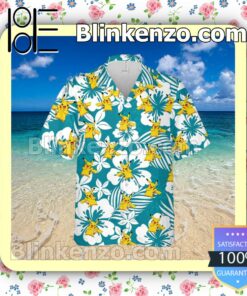 Pikachu Pokemon Floral Pattern Teal Summer Hawaiian Shirt, Mens Shorts