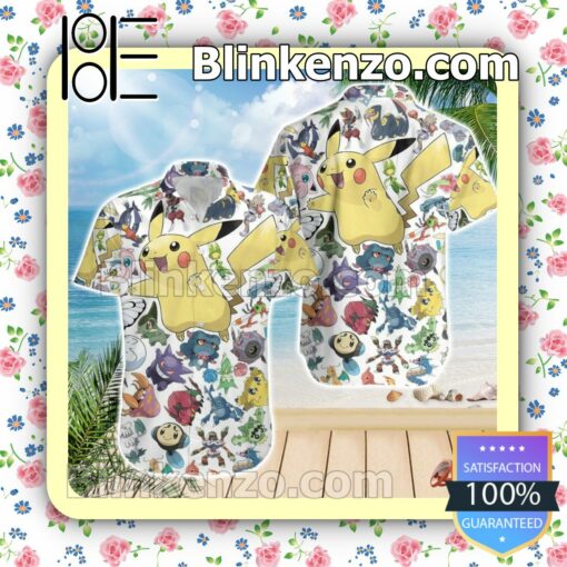 Pikachu Pokemon World White Summer Hawaiian Shirt, Mens Shorts