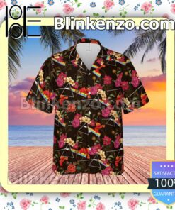 Pink Floyd Rock Band Floral Pattern Summer Hawaiian Shirt, Mens Shorts