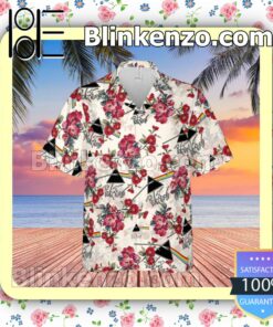 Pink Floyd Rock Band Floral Pattern White Summer Hawaiian Shirt, Mens Shorts