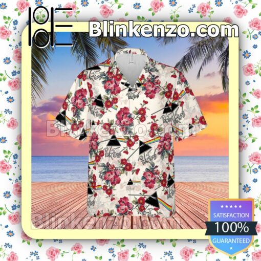 Pink Floyd Rock Band Floral Pattern White Summer Hawaiian Shirt, Mens Shorts