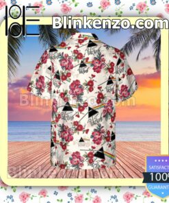 Pink Floyd Rock Band Floral Pattern White Summer Hawaiian Shirt, Mens Shorts a