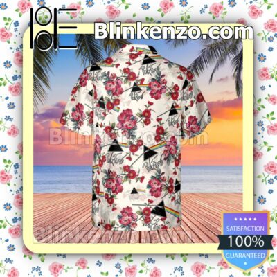 Pink Floyd Rock Band Floral Pattern White Summer Hawaiian Shirt, Mens Shorts a