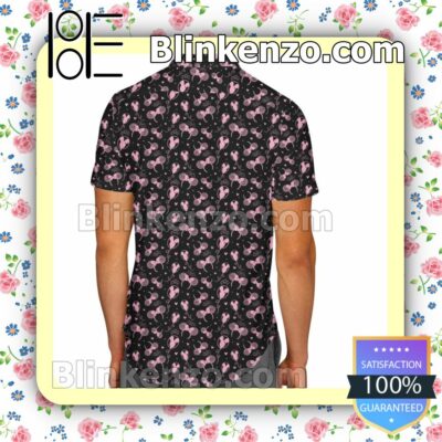Pink Minnie Ears Pattern Disney Cartoon Graphics Black Summer Hawaiian Shirt, Mens Shorts a