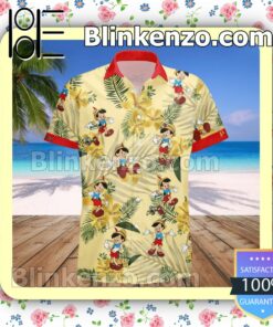 Pinocchio Costume Disney Red Yellow Summer Hawaiian Shirt, Mens Shorts a