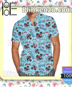 Pirate Mickey Ahoy! Disney Cartoon Graphics Blue Summer Hawaiian Shirt, Mens Shorts