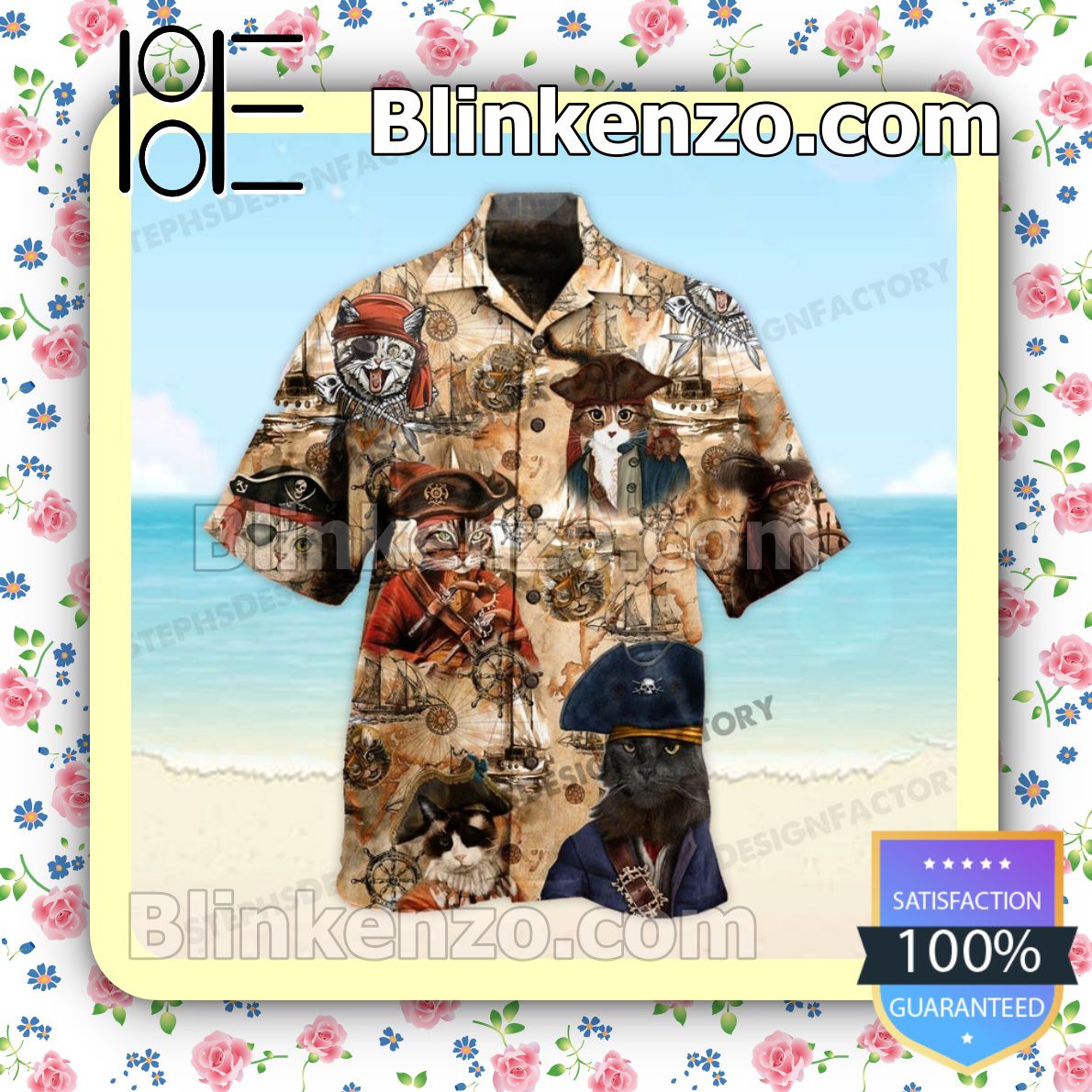 Pirates Of The Caribbean Cat Version Summer Hawaiian Shirt, Mens Shorts