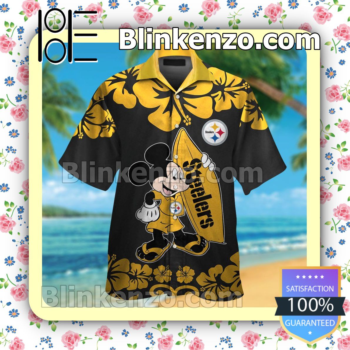 Pittsburgh Steelers & Mickey Mouse Mens Shirt, Swim Trunk