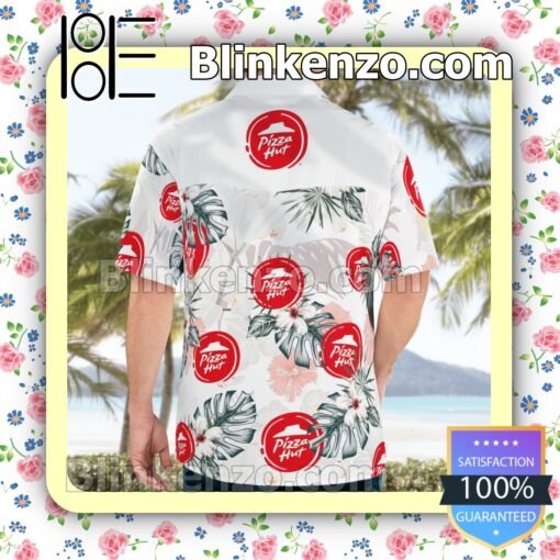 Pizza Hut Logo Flowery White Summer Hawaiian Shirt b