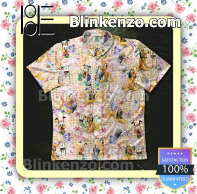 Pluto Cartoon Starbucks Flower Orange Check Summer Shirt