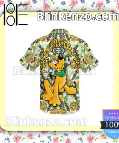 Pluto Dog Disney Tropical Green Leaves Summer Hawaiian Shirt b