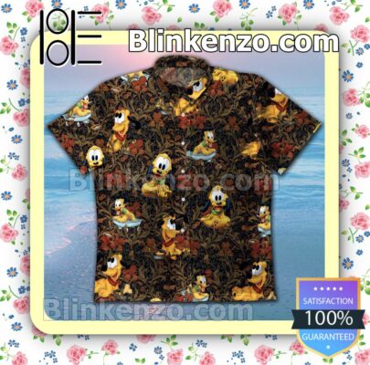 Pluto Dog Flower Pattern Black Summer Shirts