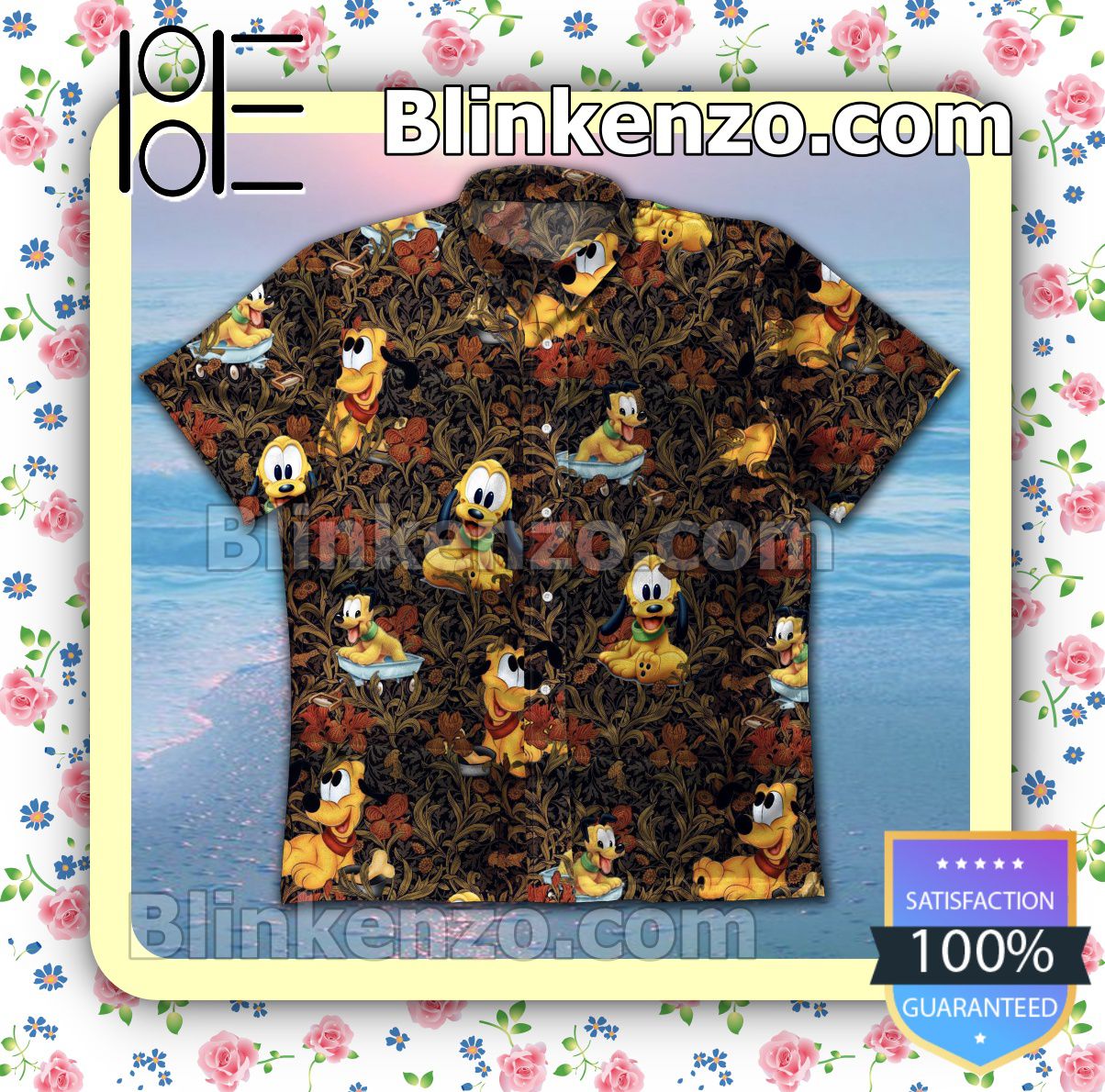 All Over Print Pluto Dog Flower Pattern Black Summer Shirts